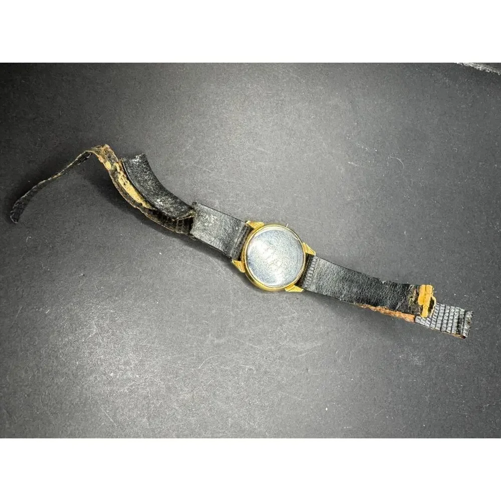 ALFEX Swiss Made Gold Tone Bezel Women's Wristwatch Black Leather Band